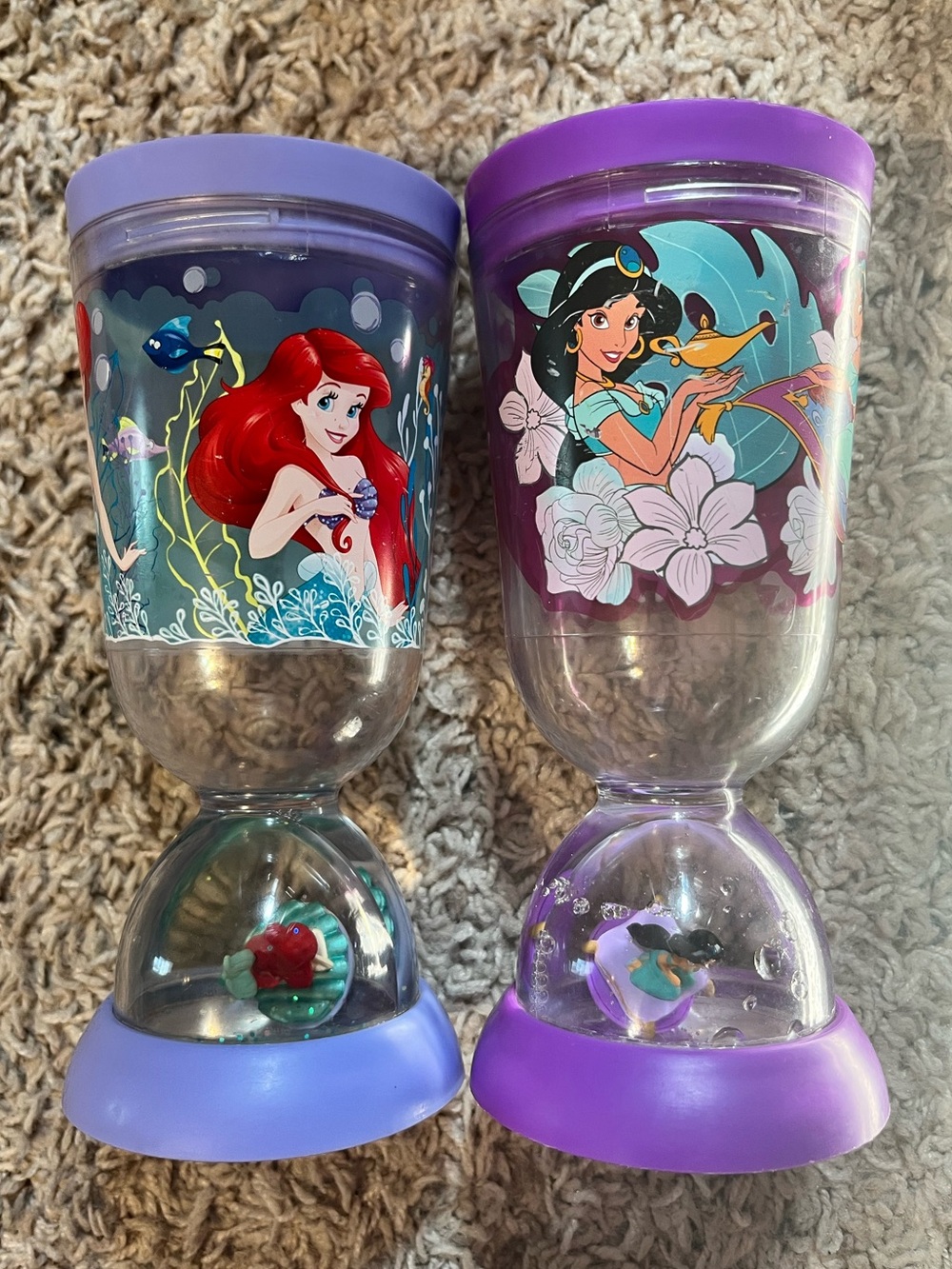 Rare Disney Princess Ariel & Jasmine Twin Water Globe Kids Cups - Purple - Picture 5 of 6